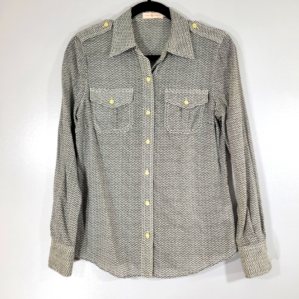 Tory Burch Black and White Button Down Shirt
